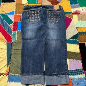 Y2K Southpole Acid Washed Embroidered Painted Capri Jeans 34Wx22L